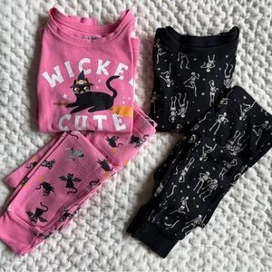 Old Navy Kids Pajama Set - Pink and Black with Cat and Skeleton Designs